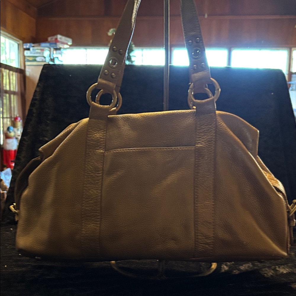 Elegant Tan Bronze Leather Satchel by Hobo International